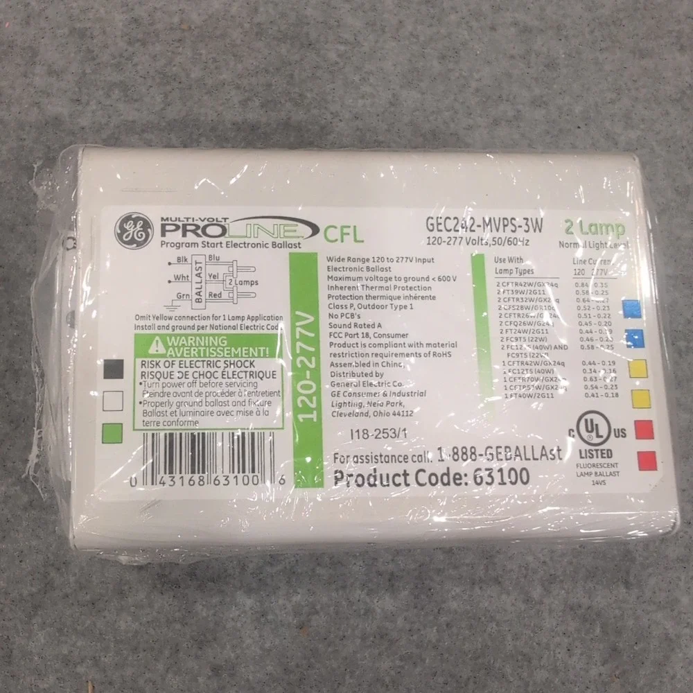 GE ProLine GEC242-MVPS-3W 63100 Multi-Volt 120-277V 2 Lamp CFL Electric Ballast - Picture 2 of 2